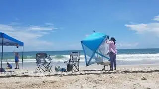 July 4th '22, New Smyrna Beach (How to assemble  BEACH TENT OZARK Trail Pop Up Shelter
