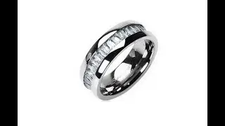 Jewellery - Titanium ring with embedded rectangular zircons