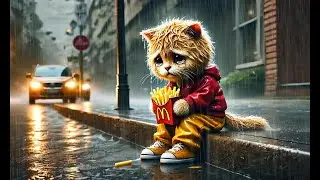 ☔️Poor cat's Delivery disaster in the heavy rain. ⛈️ #cute #cat #kitten #funny