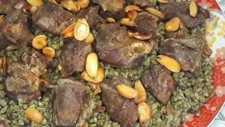 الفريكة باللحم 😋 مع طريقة تحمير اللحم المسلوق بالفرن ⚘أكلة زوجي المفضلة 🥰#فريكة #لحم