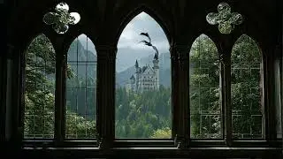 Cozy Rain at a Medieval Castle Window 4K 🌧️ Gentle Thunder Ambience for Reading