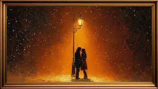 Romantic Snowing Night Art | Aesthetic Gold Frame Background for TV 2 Hours
