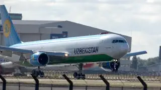 Uzbekistan Boeing 767 at Heathrow.   Rare visitor! Arrival and Departure Runway 27 Right.