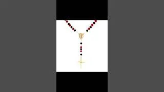 Rosary Necklace with Crucifix Pendant- Red and Black Crystal Beads