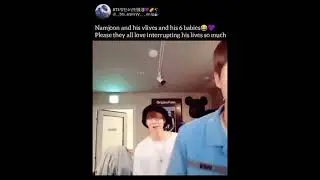 these adorable babies 😍 always disturb him ,(ᗒᗩᗕ)#bts#namjoon#jin#jinin#jk#suag#jhope#v#korean