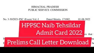 HPPSC Naib Tehsildar Admit Card 2022  Prelims Call Letter Download #hpssc #hppsc