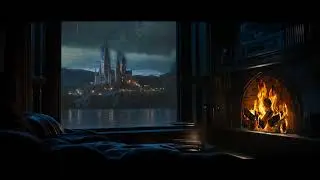 Cozy Castle Night by the Window &bull; Rain Sounds & Fireplace Glow for Sleep | No Ads