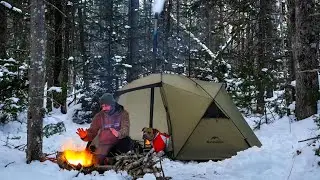 HOT TENT Winter Camping in The Forest