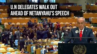 U.N delegates walk out ahead of Netanyahu's speech #israel #gaza