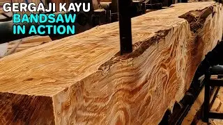 Mesin Gergaji Kayu Bandsaw &ndash; Kompilasi Video Log Kayu Besar Jadi Papan Tipis