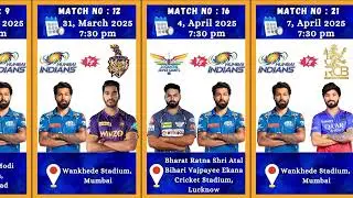 Mumbai Indian IPL - 2025 All Match Schedule & Venue's