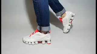 Nike Shox TL Nova Vast Grey Laser Crimson CU3445-001 on feet