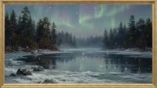 Animated Aurora Over Frozen Lake | Framed Art TV Wallpaper 4K | Oil Painting | 2 Hours