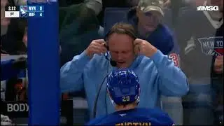Buffalo Sabres announcer gets hit in the face by puck, yells 