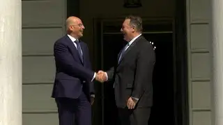 Greek Foreign Minister Nikos Dendias meets US Secretary of State Mike Pompeo in Athens | AFP