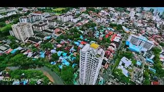 Penang city sky view , Penang River and The Penang Bridge - view from highrise nearby  Kampung Rawa