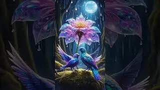 Dreamy Fantasy birds in a magical rain scene 🌸