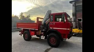 AUTOCARRO 4X4 FIAT 80.16 WATER-COOLED CASSONATO CON GRU PM 6522 LC-K5M00 ANNO 1984.