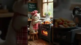 Adorable fluffy cat cooking delicious meal ❤️ #cute #cats #catsofyoutube