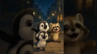✨ Penguin & Raccoon Friendship &ndash; A Charming Nighttime Encounter 🐧🦝🌃
