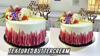 How to cover a cake using textured buttercream design with spatula/ beginners friendly