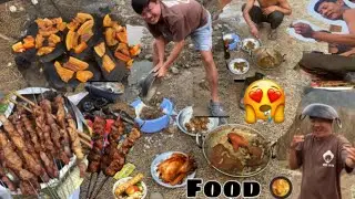 Pork And Chicken Sakuwa Nepali Style | Cooking And Eating | How To Make Pork Sakuwa | Stone Sekuwa