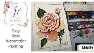 Orange Rose Easy Watercolor Painting | Floral Watercolor Tutorial | Metalic Gold Border Rose Art