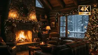 Snowy Christmas Cabin Fireplace 🔥 | Peaceful Winter Night Ambience (3 Hours)
