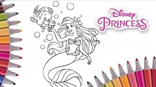 Ariel Coloring Page | DISNEY Princess Coloring Book Video For Children | FUN ART Coloring For Kids