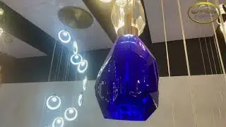 Multi Colored Crystal Drop Pendant Light with Brass Base