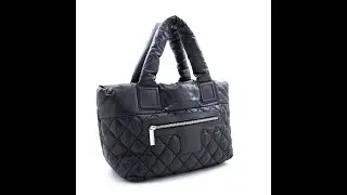 CHANEL Coco Cocoon PM Nylon Tote Bag Handbag Black Bordeaux