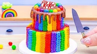 Mini Rainbow Buttercream Cake Recipe With KitKat 🌈 Satisfying Mini Cake Decorating and DIY