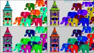 HICKORY DICKORY DOCK  ||  PARADE OF MANY DIFFERENT COLORED ELEPHANTS
