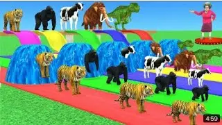 Crossing Fountain Transformation With Dinosaur, Gorilla, Tiger, Lion, Cartoon Cow  | Mystery Drink
