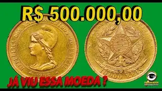 MOEDA DE 10 000 R&Eacute;IS OURO 1889 a 1922 SUPER VALIOSA e COM DATA EMENDADA