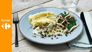 Gebakken pladijs met kappertjes, gestoofde spinazie en olijfoliepuree