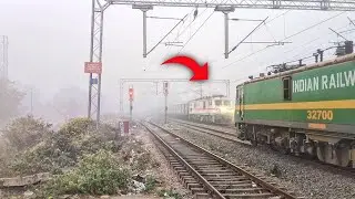 Heavy 🥶 Fog HIGH speed Train crossing | Part- 2 | Freight and Express train.