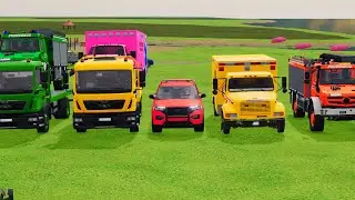 TRANSPORTING POLICE CARS, AMBULANCE, FIRE TRUCK, COLORFUL CARS WITH TRUCK GAME FARMING SIMULATOR 22