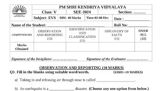 CLASS-5 EVS / SEE 2024 / Annual Exam Question Paper / TERM-2/ KV CBSE / ENVIRONMENTAL STUDIES