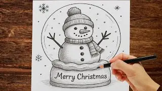 Christmas scenery drawing with pencil shading/easy christmas art/circle christmas drawing/Xmas art 