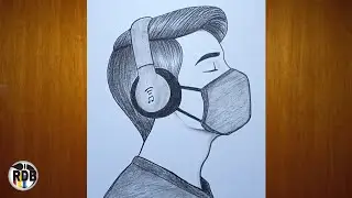 Masked Boy with Headphones Drawing -|- Easy Step-by-Step Sketch for Beginners