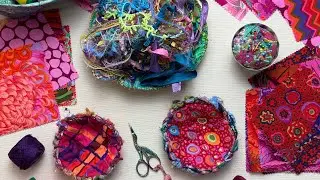 Creative Journal | Sew Beautiful Scrappy Fabric Bowls with Fiber Trim | Slow Stitching | #flosstube