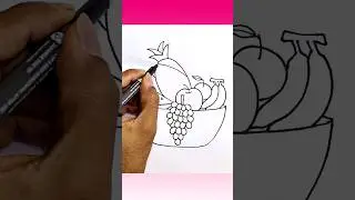Easy Fruit Basket Drawing #art #shorts 🍎🥭🍉🍇🍍🍊