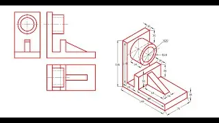 Orthographic Projection ex 3 using AutoCAD object snap offset circle by SAAD SHAHIN