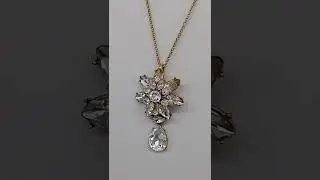 J. Crew Crystal Rhinestone Pendant Necklace Flower Teardrop Cluster Gold Tone