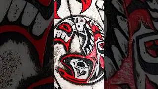 #carving #artwork on a sweet bison #skull!  Man, that red paint brings it to #life!  #tattoo #haida