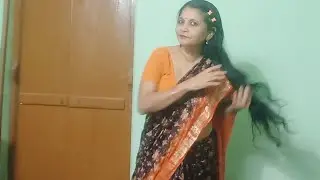 Black Orange combination saree draping#please subscribe my channel