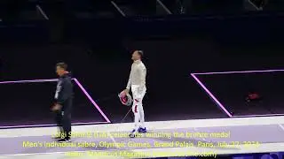 Luigi Samele (ITA) celebrates winning bronze, Fencing - men's individual sabre, 2024 Olympic Games