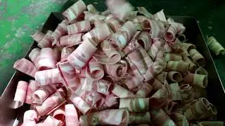 Frozen Meat roll slicing  - High speed frozen meat slicer