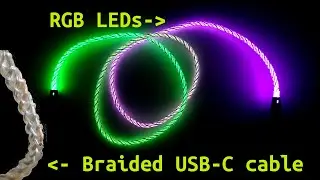 Braided cable with mighty fine RGB LEDs lighting up across the whole length